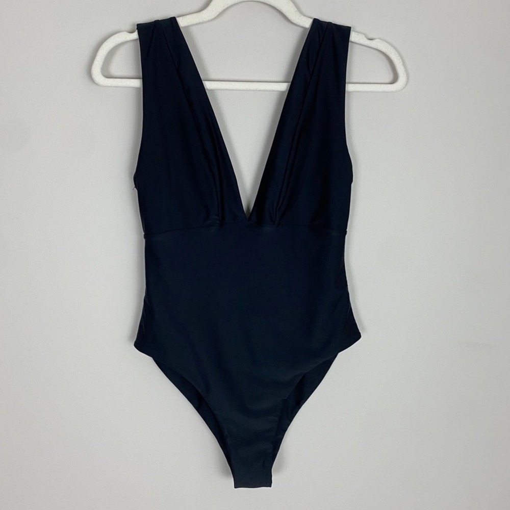 MAOI Deep V One Piece Swimsuit Tie Back Womens Medium Black